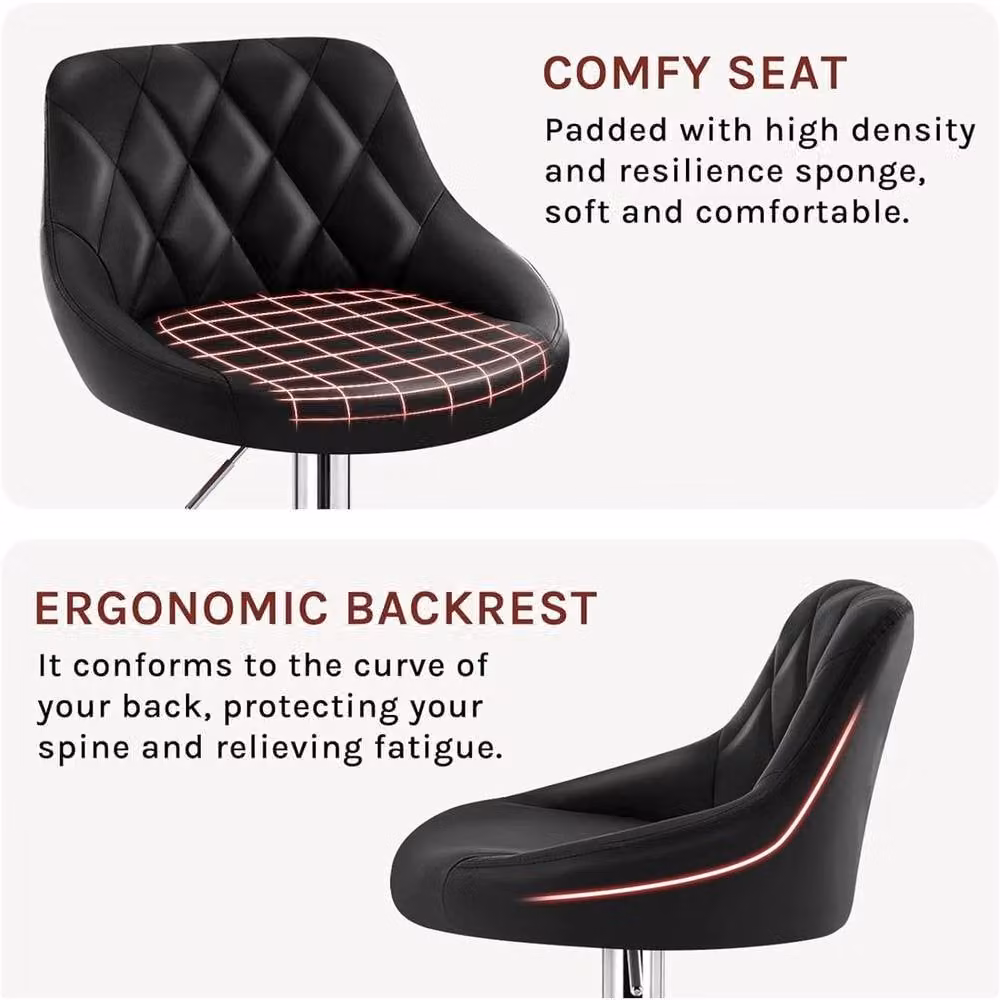 FORGEVIO Set of 2 Black Modern Synthetic Leather Bar Stools with Metal Frame – 3