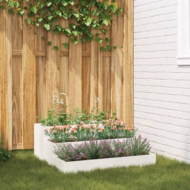 Berkfield Home 3-Tier Steel Garden Planter, White, W/D/H: 90 x 90 x 35 cm – 1