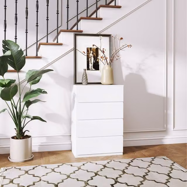 HOMCOM Modern White Glossy Chest of Drawers with Soft Closing Mechanism W: 80 cm, D: 33 cm