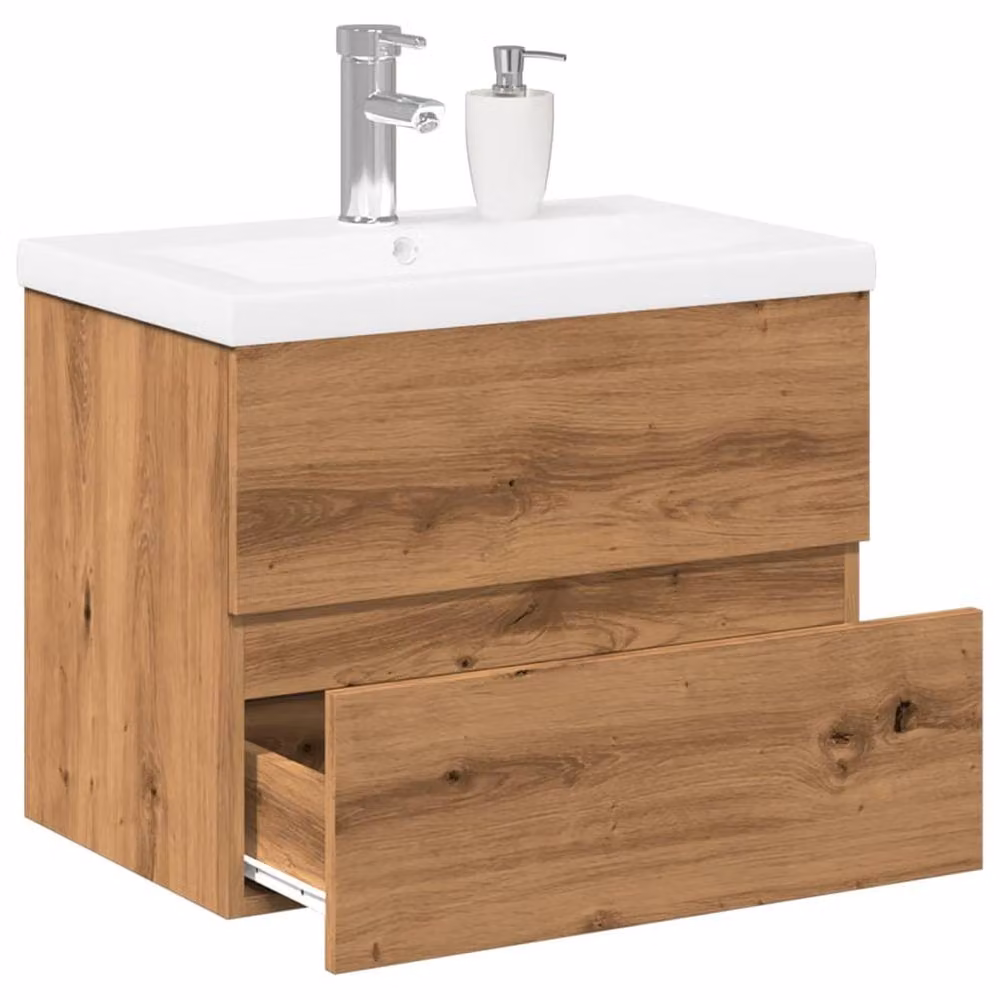 Berkfield Home Artisan Oak Sink Cabinet with Built-in Basin in Brown, W: 61 cm, D: 38.5 cm, H: 45 cm – 2
