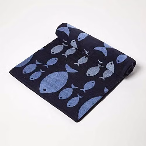 Homescapes Blue Maritime Graphic Cotton Beach Towel, W/D/H: 180 x 90 x 0 cm – 1