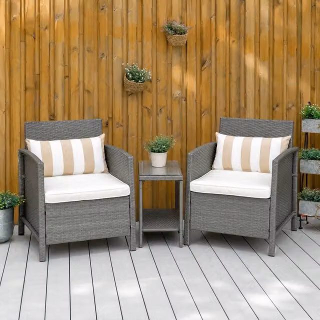 STILVORA 3 Piece Bistro Set with 2-Tier Table in Light Grey – 1