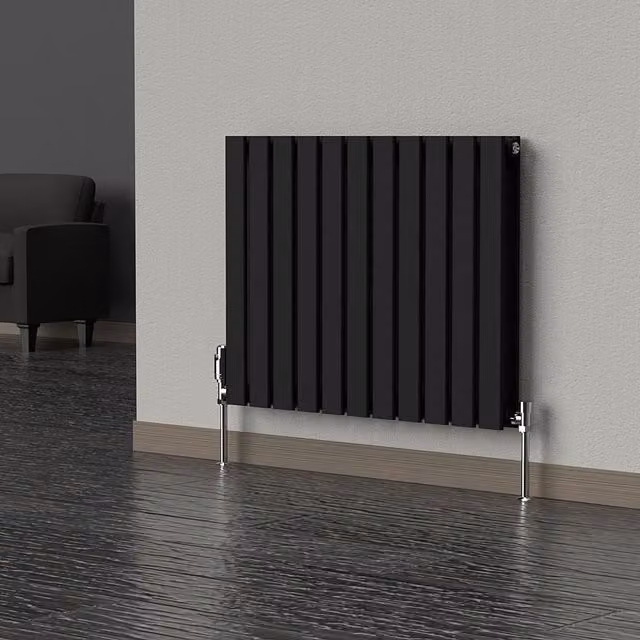 Lux Heat Flat Horizontal Coloured Double Radiator in Space Black, W: 77 cm, H: 60 cm
