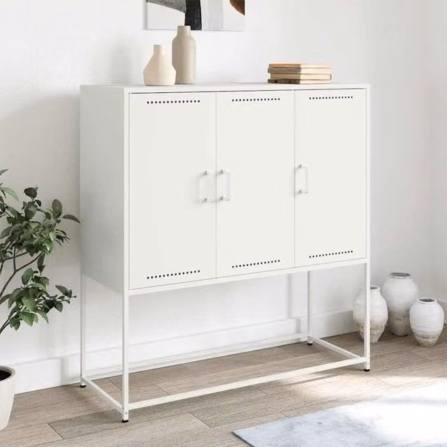 Berkfield Home White Steel Highboard W/D/H: 100.5 x 39 x 107 cm