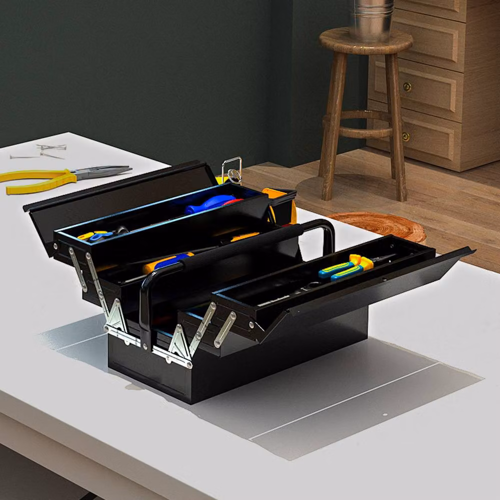 STILVORA Steel Tool Box with 5 Trays, Black – 8