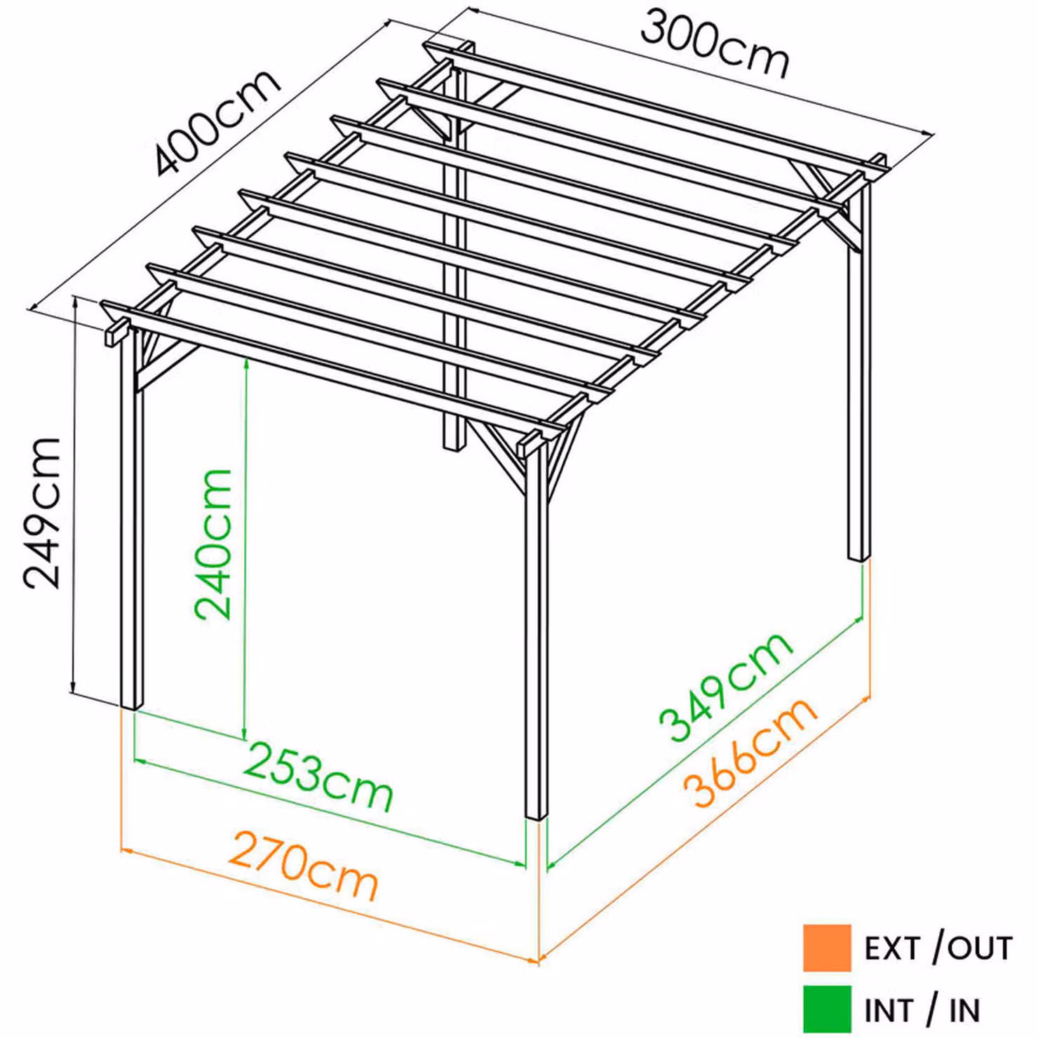 Cerland Magdalie Rustic Pine Wooden Garden Pergola, Brown, W/D/H: 400 x 300 x 249 cm – 2