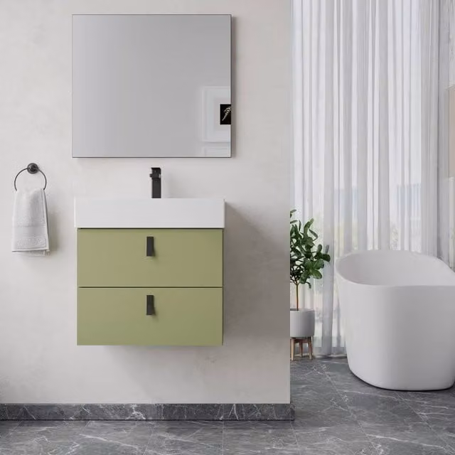 Banyetti Invicta 600mm Wall Hung Vanity with Veneto 1 Tap Hole Basin, Sage Green – 1