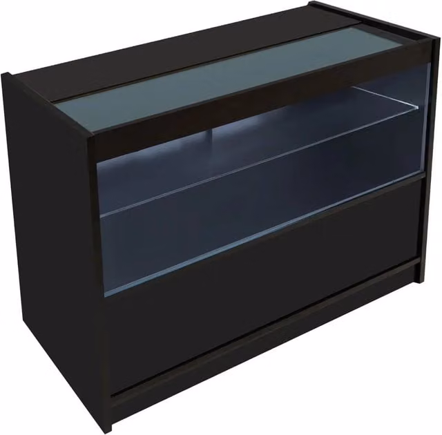 Monstershop C1200 LED Retail Shop Counter with Sliding Glass Doors and Integrated Lighting, Black – 1