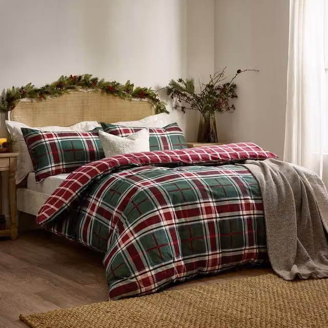 Wylder Braemar Check Reversible 100% Brushed Cotton Flannelette Duvet Cover Set, Multicolour, W: 90 cm, L: 200 cm – 1