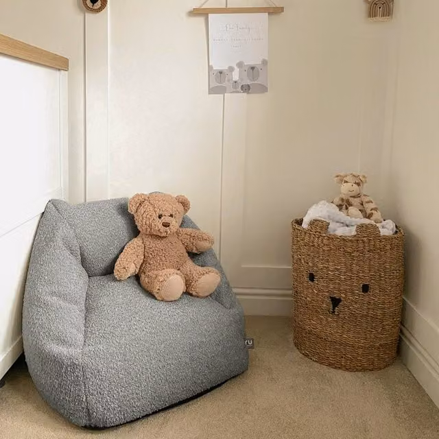 rucomfy Kids Bean Bag Chair in Grey Bouclé Fabric with Removable Cover