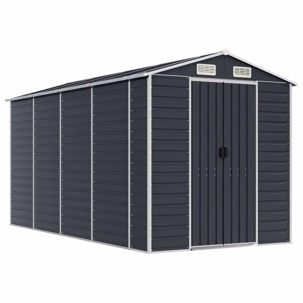 Berkfield Home Anthracite and Black Galvanised Steel Pent Garden Shed W/D/H: 191 x 385 x 198 cm – 2