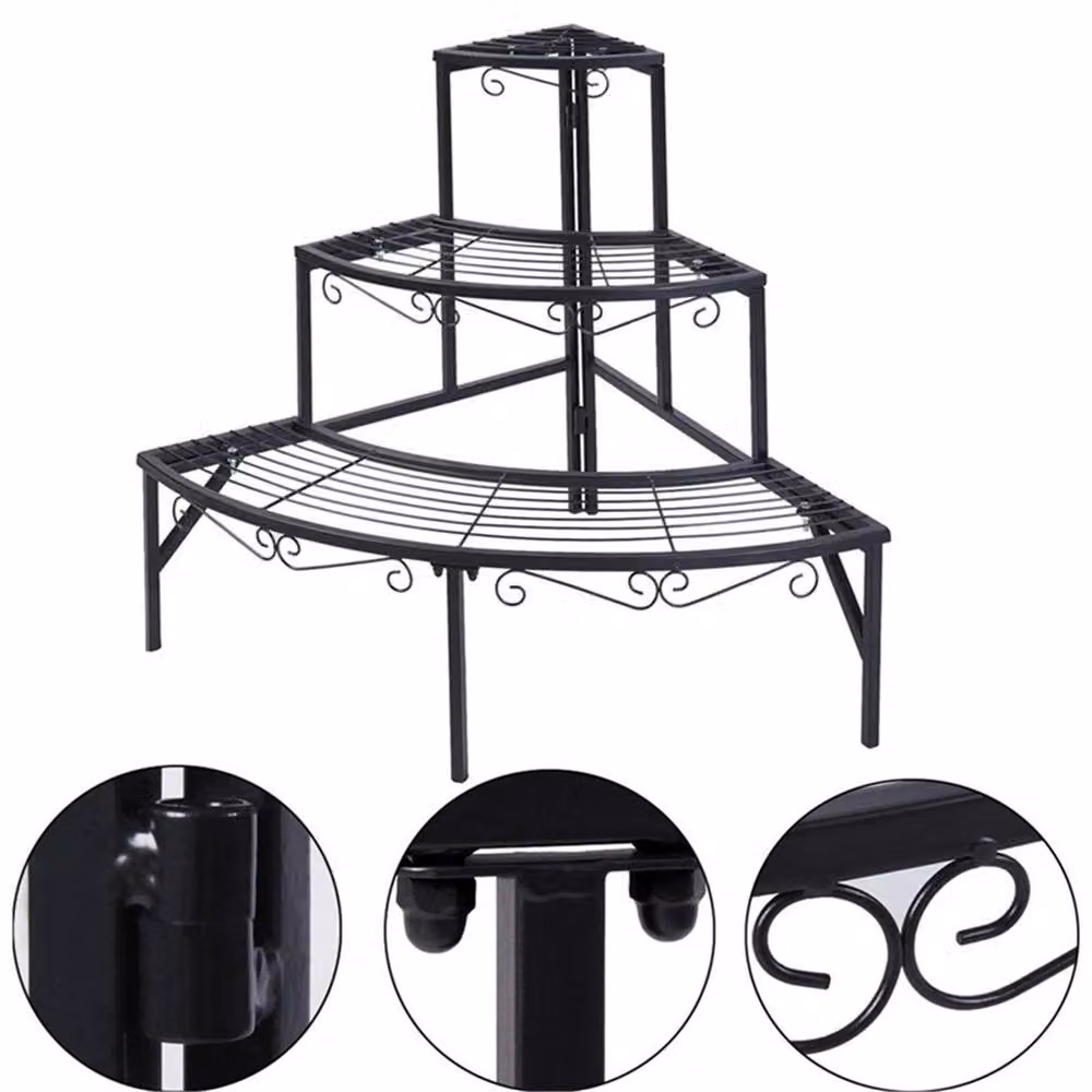 Ventryn 3 Tier Quarter Round Metal Plant Stand in Matt Black – 2