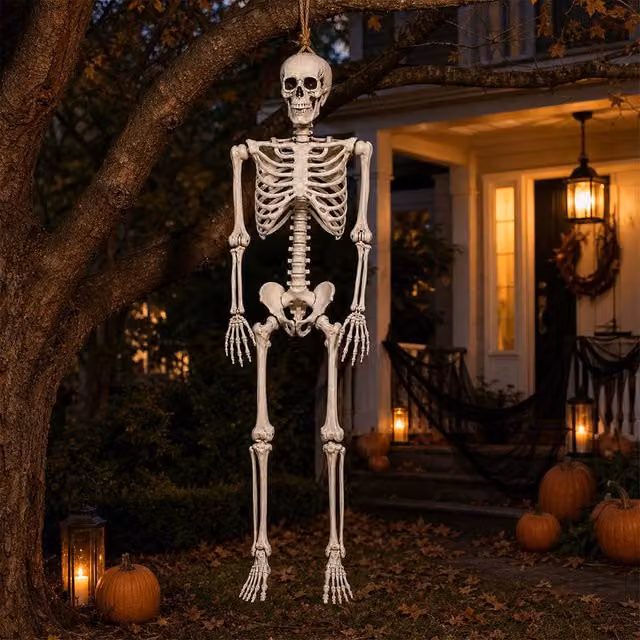 Yezi Life Size Poseable Halloween Skeleton Decoration, White, Height: 169 cm – 1