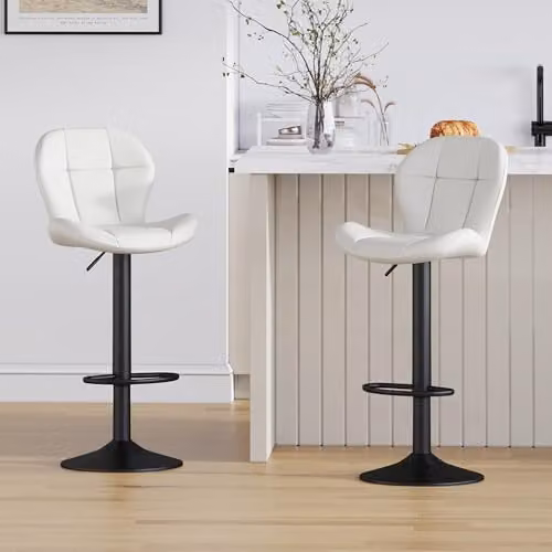 mcc direct Stella Set of 2 Cream Faux Leather Swivel Bar Stools with Backrest and Footrest – 2