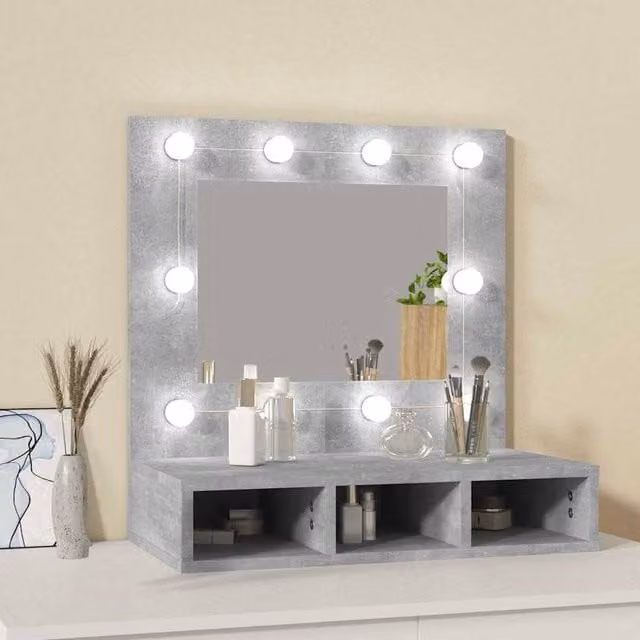 Berkfield Home Modern Wall Mounted Mirror Cabinet with LED Lighting in Matt Concrete Grey, W: 60 cm, D: 31.5 cm, H: 62 cm