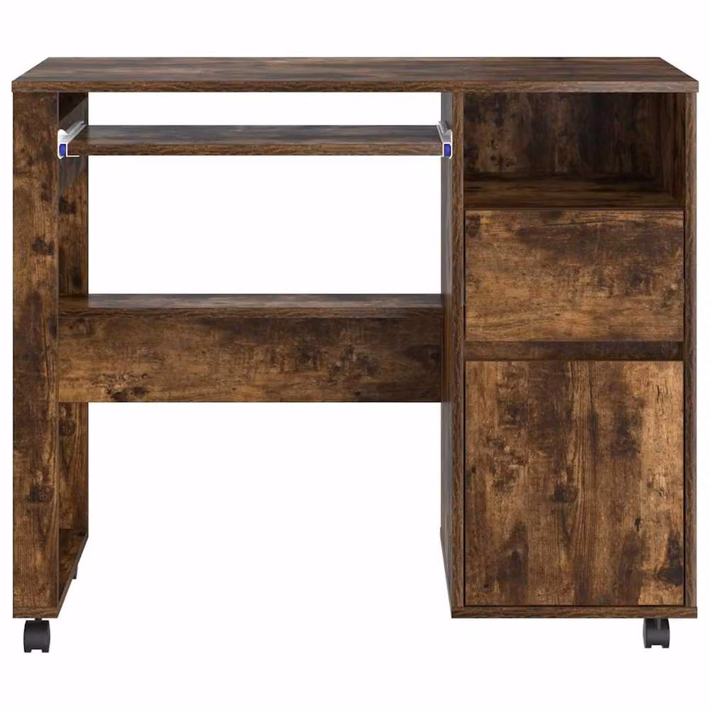 Berkfield Home Brown Smoked Oak Computer Desk with Single Pedestal Drawers – 5