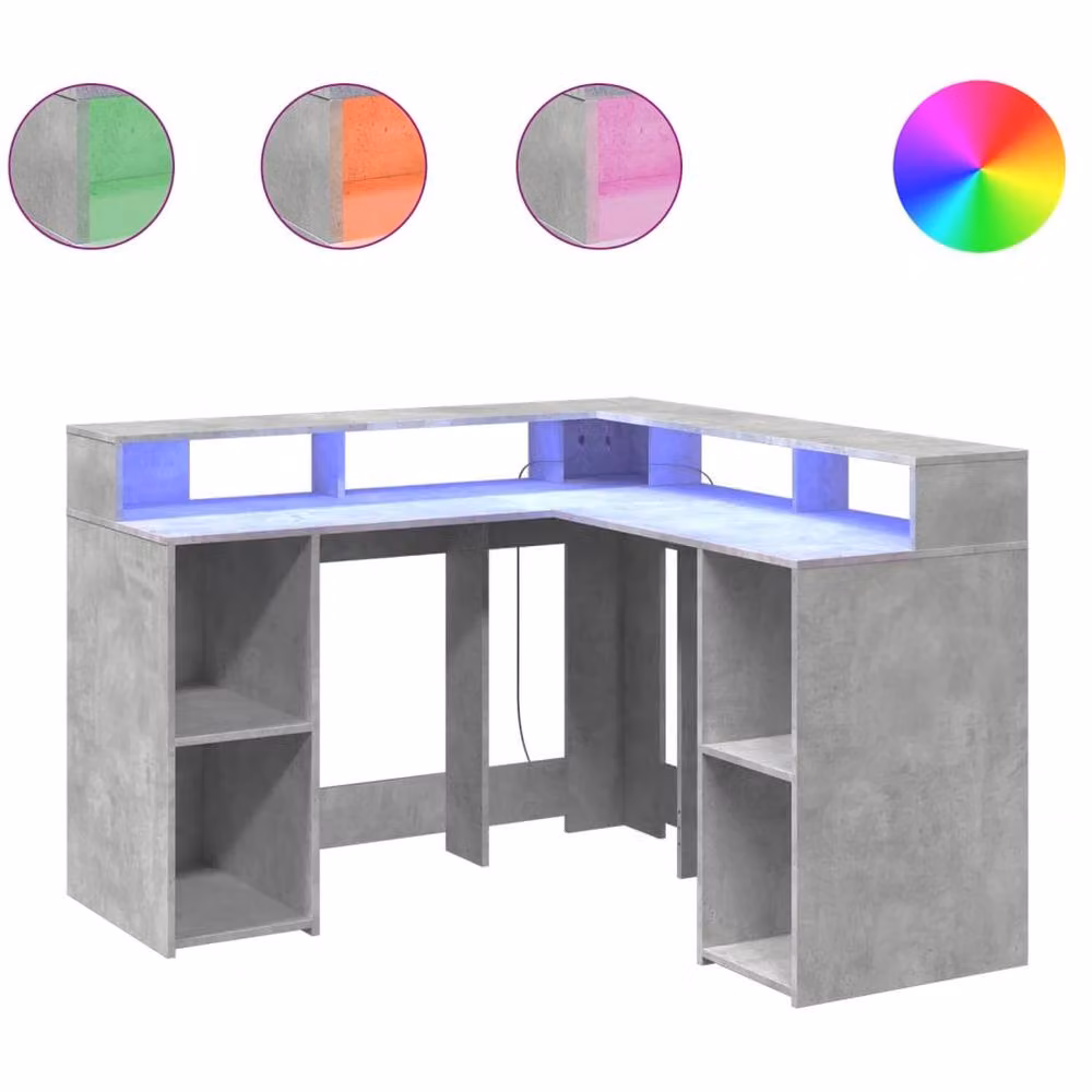 Berkfield Home Soft Desk with LED Lights in Concrete Grey, W/D/H: 130 x 130 x 91 cm – 2