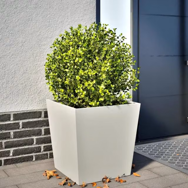 Berkfield Home Steel Garden Planter Tub, White, W/D/H: 50 x 50 x 50 cm