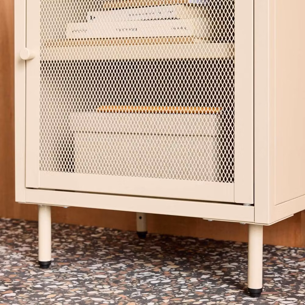 sweeek Industrial Metal Bedside Table with 1 Door in Cream, W/D/H: 40 x 40 x 58.5 cm – 3
