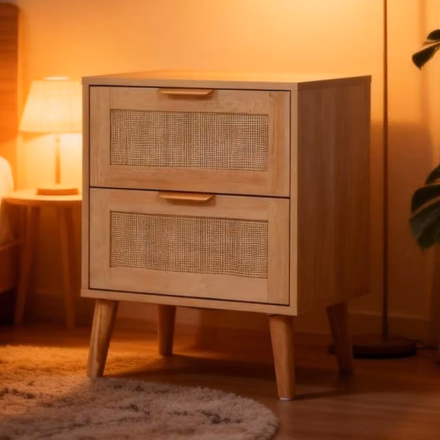 Furniture One Minimalist Rattan Chest of Drawers in Beige and Yellow