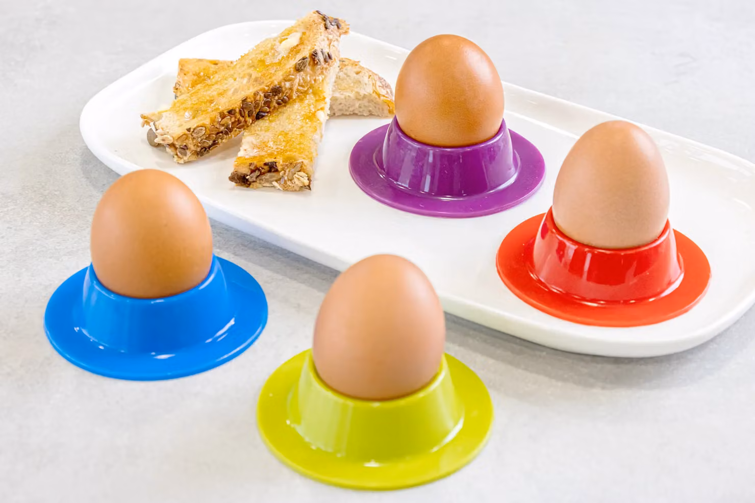 Kitchen Craft Set of 4 Stackable Silicone Egg Cups in Purple and Multicolour – 2