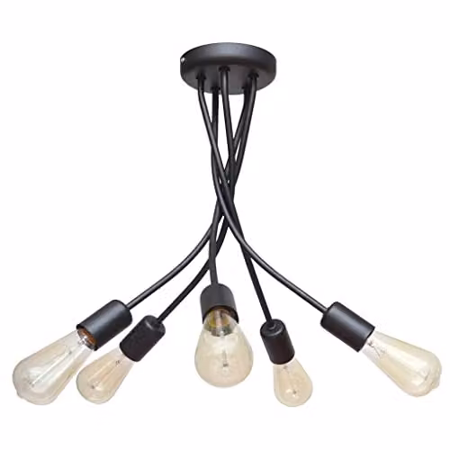 Netlighting Helam Harvard Multi Arm Semi Flush Ceiling Light in Black, Diameter: 40 cm