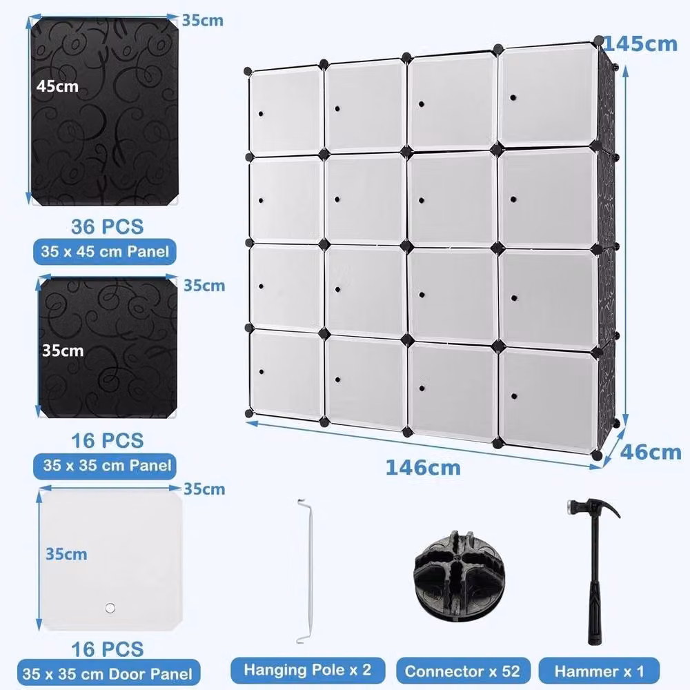 VOGREX 16-Cube Portable Wardrobe Storage Organiser with 16 Hinged Doors in White – 2