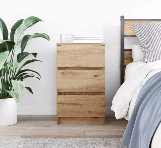 Berkfield Home Artisan Oak Bedside Cabinet with 3 Drawers in Brown, W/D/H: 39 x 35 x 65 cm – 1