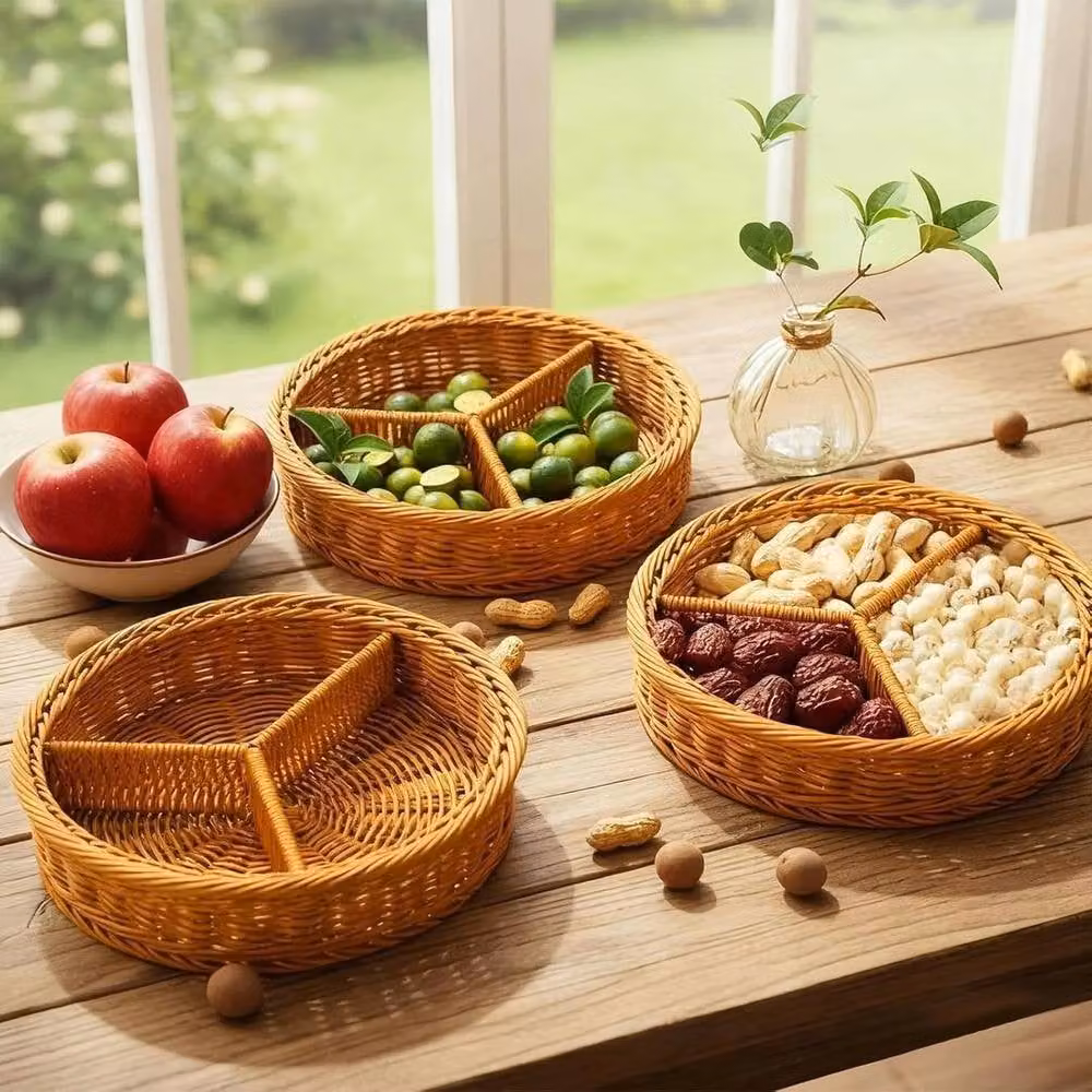 EONLION Set of 3 Brown Open Weave Rattan Hand-Woven Storage Baskets, Diameter: 50 cm – 2