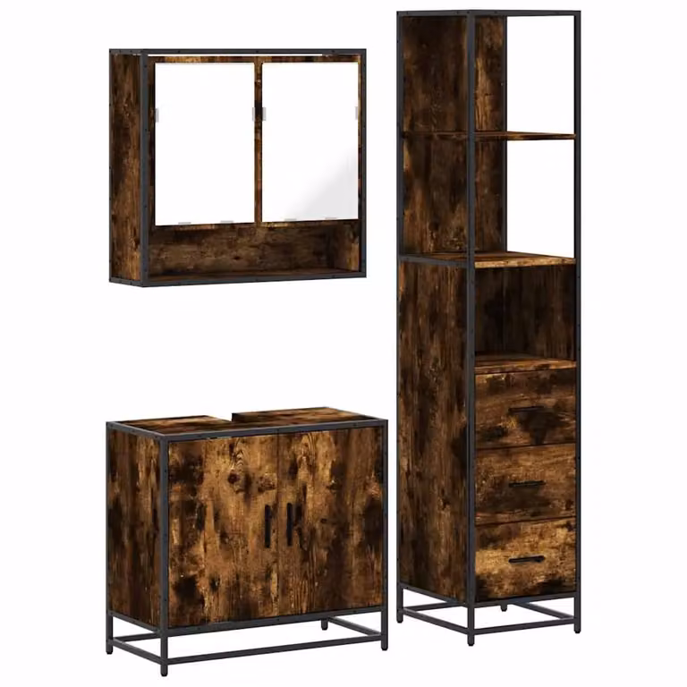 Berkfield Home 3 Piece Industrial Bathroom Furniture Set in Brown Smoked Oak