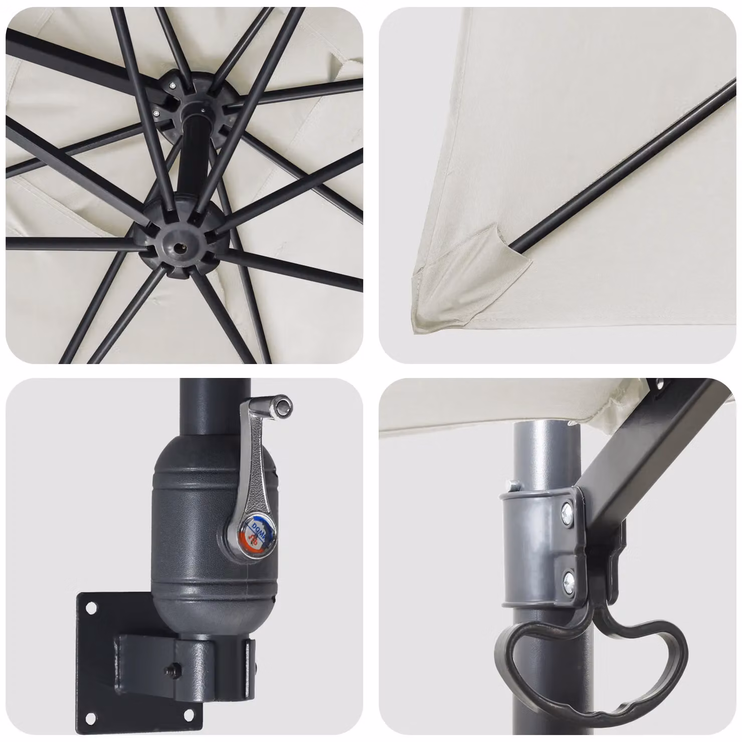 Berkfield Home Large Foldable Patio Umbrella in Beige with Aluminium Frame and Polyester Canopy – 3