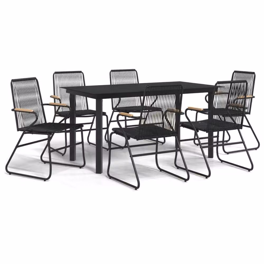 Berkfield Home 7 Piece Modern Black PVC Rattan Garden Dining Set