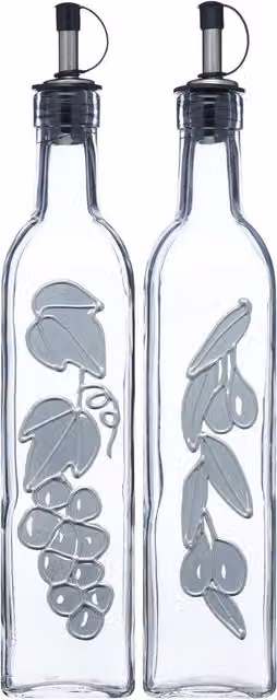 KitchenCraft World of Flavours Set of 2 Transparent Glass Oil and Vinegar Bottles with Floral Decoration – 4