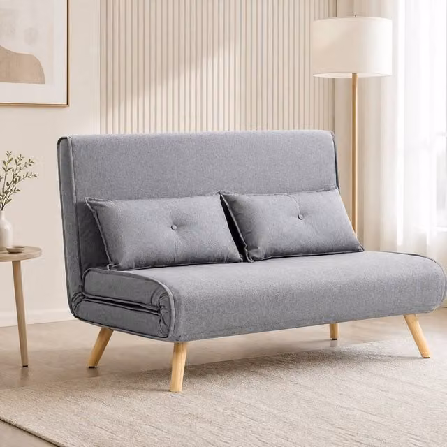 STILVORA Grey Fabric Click Clack Sofa Bed with Adjustable Headrest and Scatter Cushions, W/D/H: 140 x 190 cm – 1