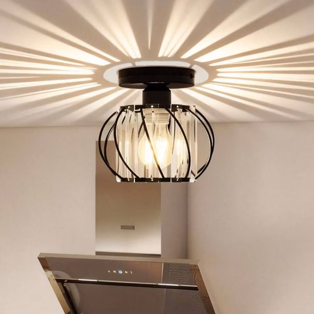 Emitto Modern Crystal Semi Flush Mount Ceiling Light in Black and Transparent – 2