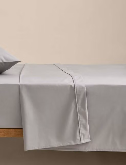 M&S Egyptian Cotton 230 Thread Count Percale Flat Sheet, Grey, W: 200 cm x L: 200 cm
