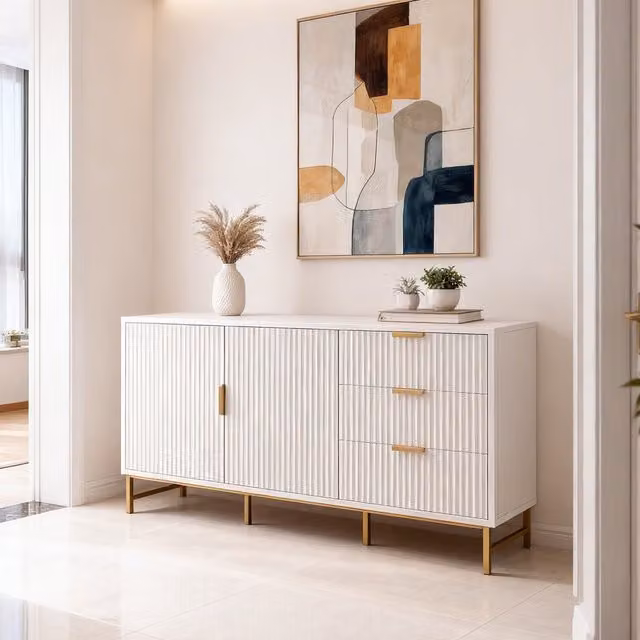 Furniture One Modern White Matt Sideboard with 3 Drawers and 2 Doors