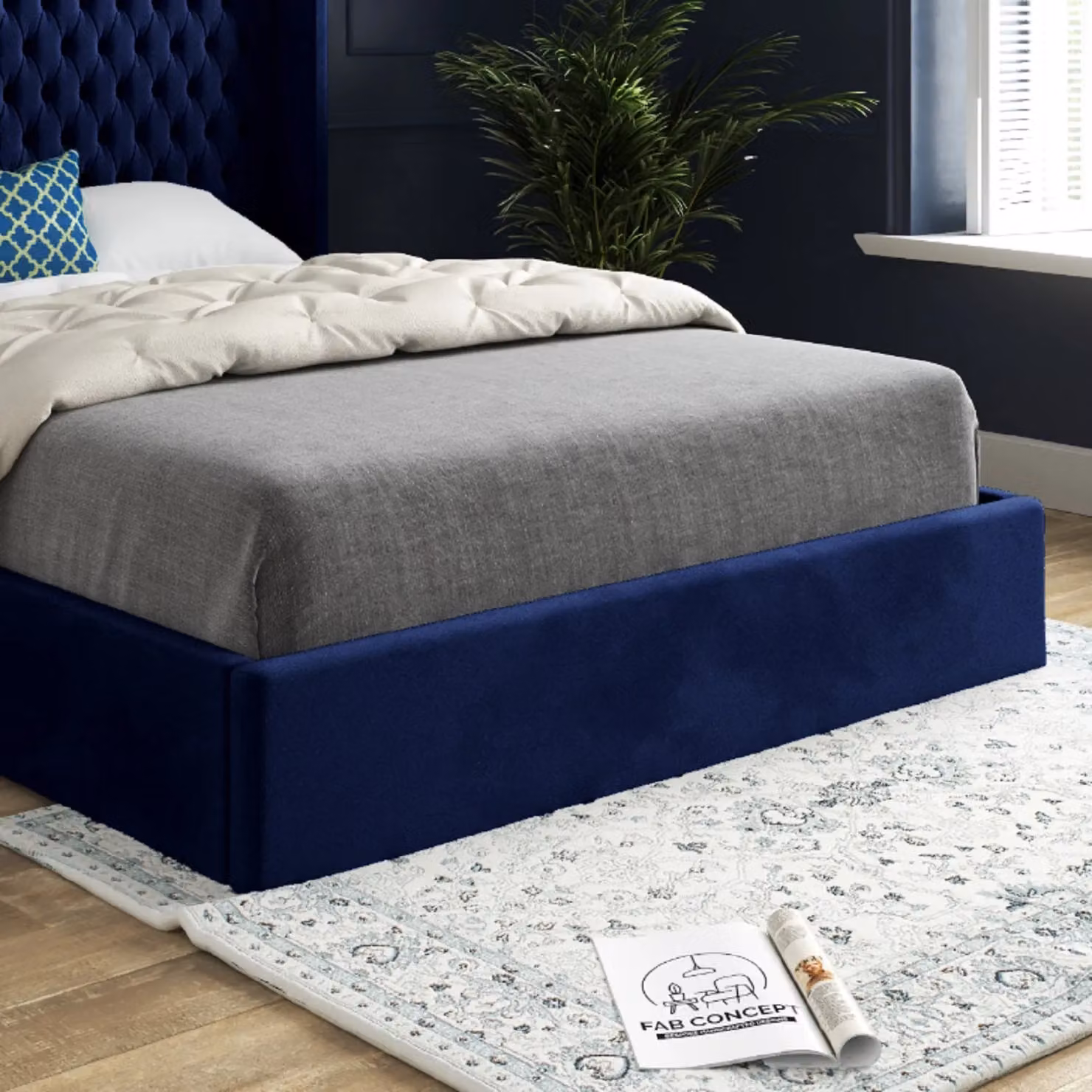 Casani Chesterfield Upholstered Velvet Bed Frame in Blue, Small Single – 4