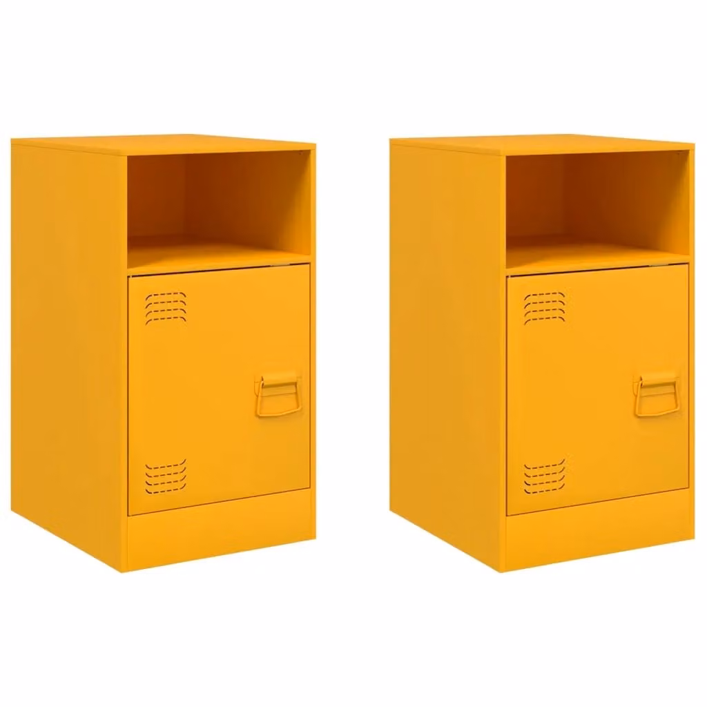 Berkfield Home Set of 2 Industrial Metal Bedside Cabinets in Yellow, W/D/H: 34.5 x 39 x 62 cm – 1