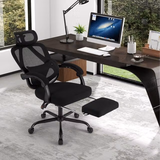 Costway Modern Ergonomic Fabric Office Chair with Headrest and Armrests, Black