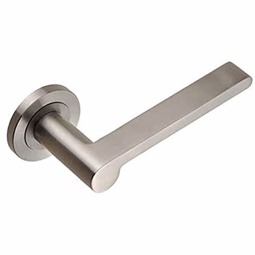 Loops Pair of Flat Bar Lever Door Handles with Rounded Ends and Round Rose in Brushed Satin Stainless Steel