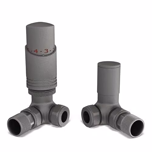 UK Radiators Talus Bold Thermostatic Radiator Valve and Lockshield Angled Set in Natural Pewter, W/D/H: 7.6 x 12.3 x 7.6 cm – 2