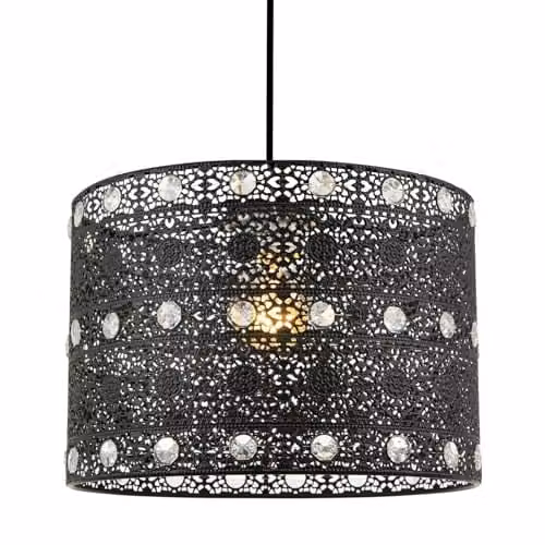 Happy Homewares Moroccan Style Chandelier Pendant Light Shade in Black and Transparent with Clear Beads, Diameter: 24 cm – 1