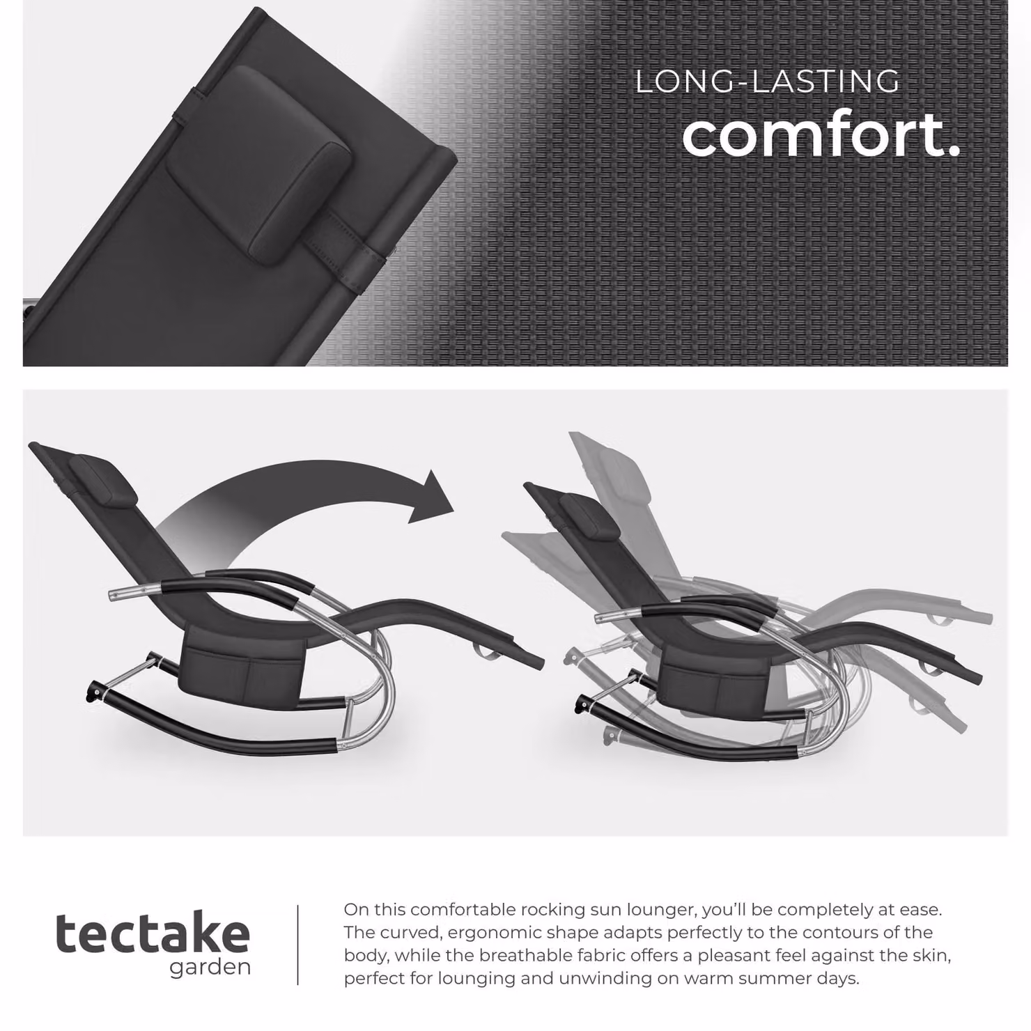 tectake Taya Sun Lounger in Black and Grey with Adjustable Headrest and Armrests – 4