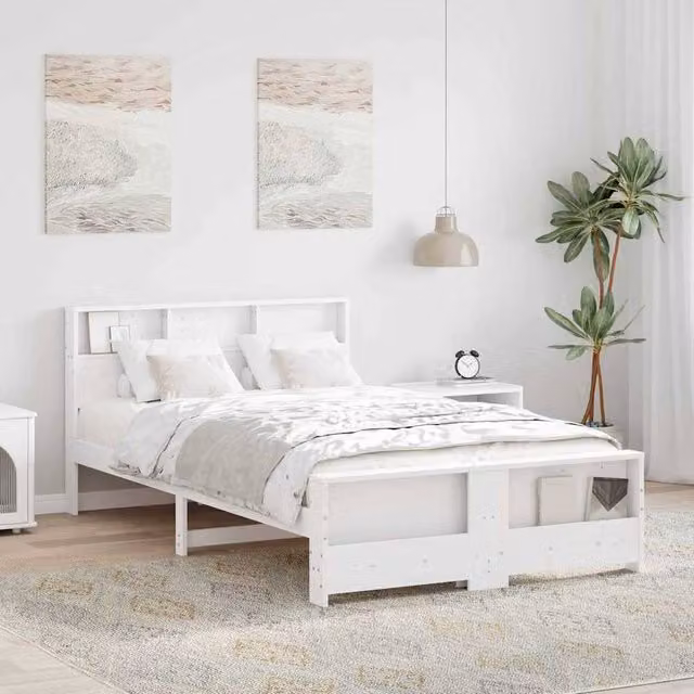 Berkfield Home Modern White Bed Frame with Headboard, USB Charging Port and Side Compartments, W/D/H: 135 x 190 cm