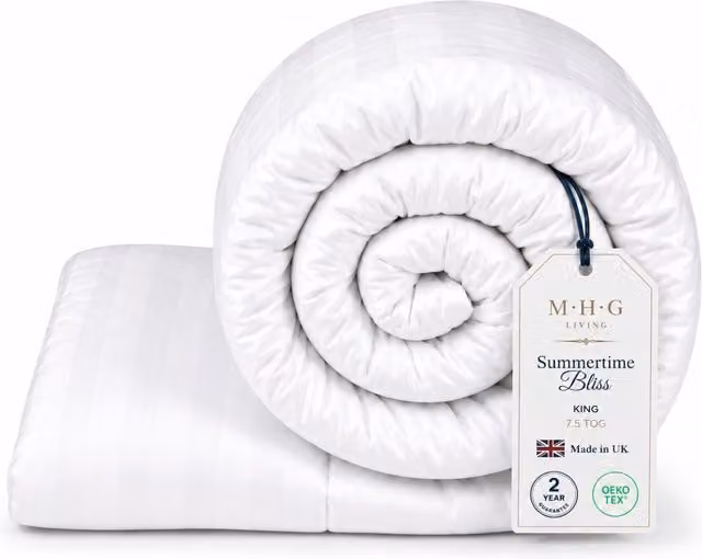 MHG Living 7.5 Tog Summer Lightweight Microfibre Hollow Fibre Duvet, White, King Size