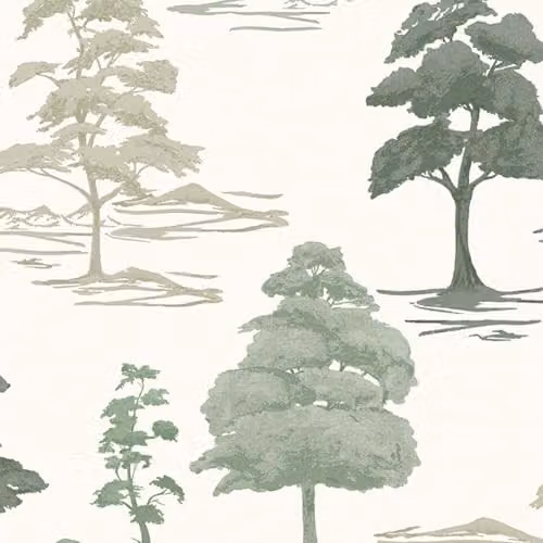 Belgravia Decor Carlotta Tree Motif Metallic Textured Vinyl Wallpaper in Sage Green