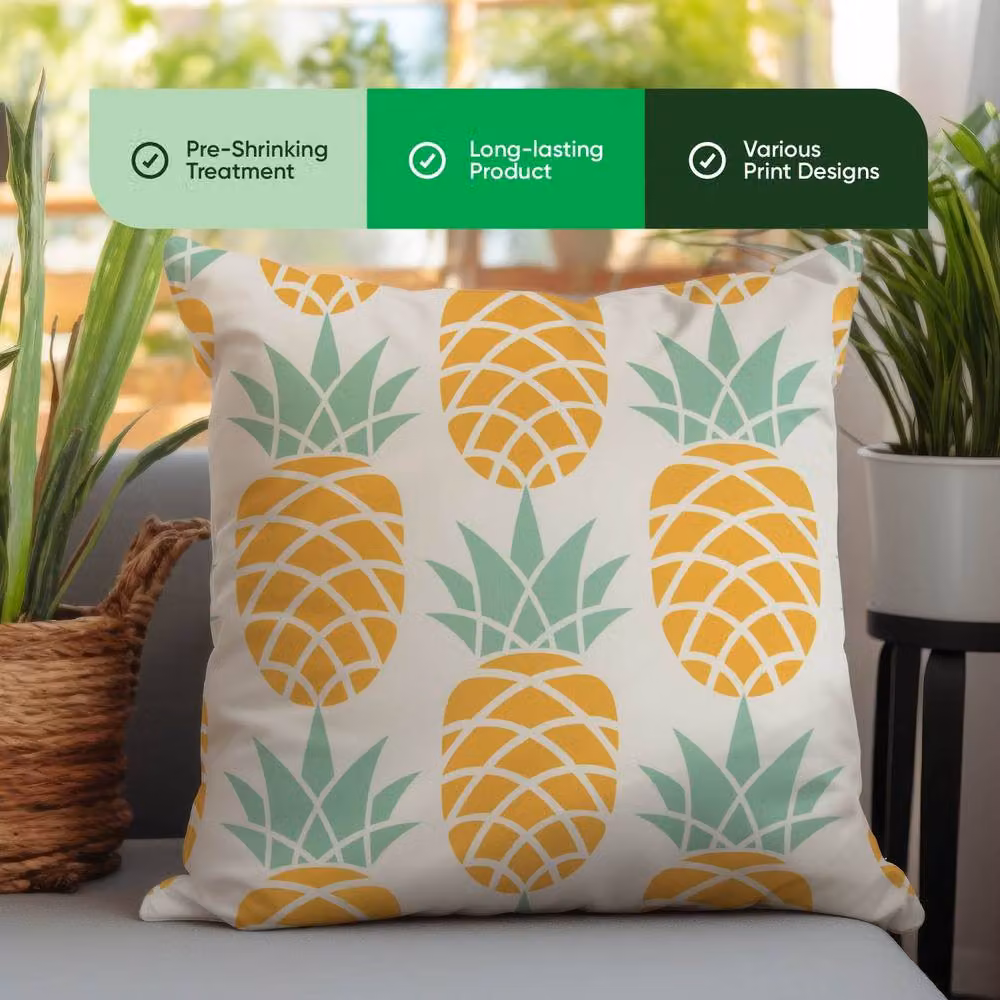 Gardenwize Pack of 2 Yellow Pineapple Print Outdoor Square Scatter Cushions – 3