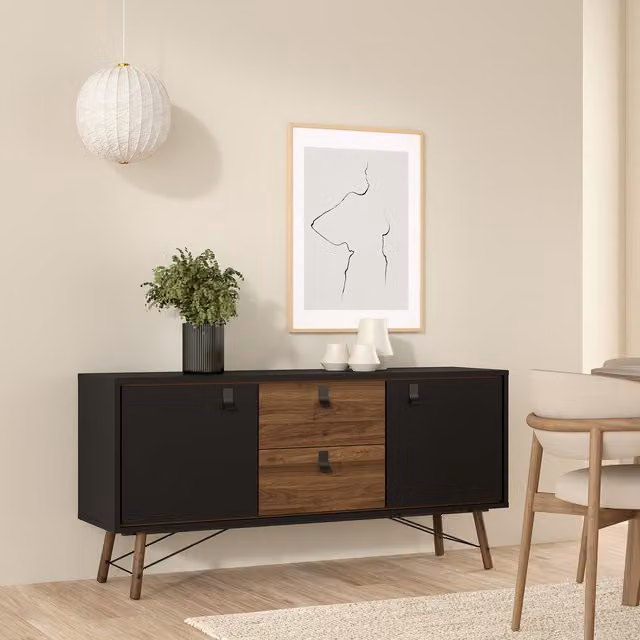Furniture To Go Ry Modern Sideboard with 2 Doors and 2 Drawers in Matt Black Walnut