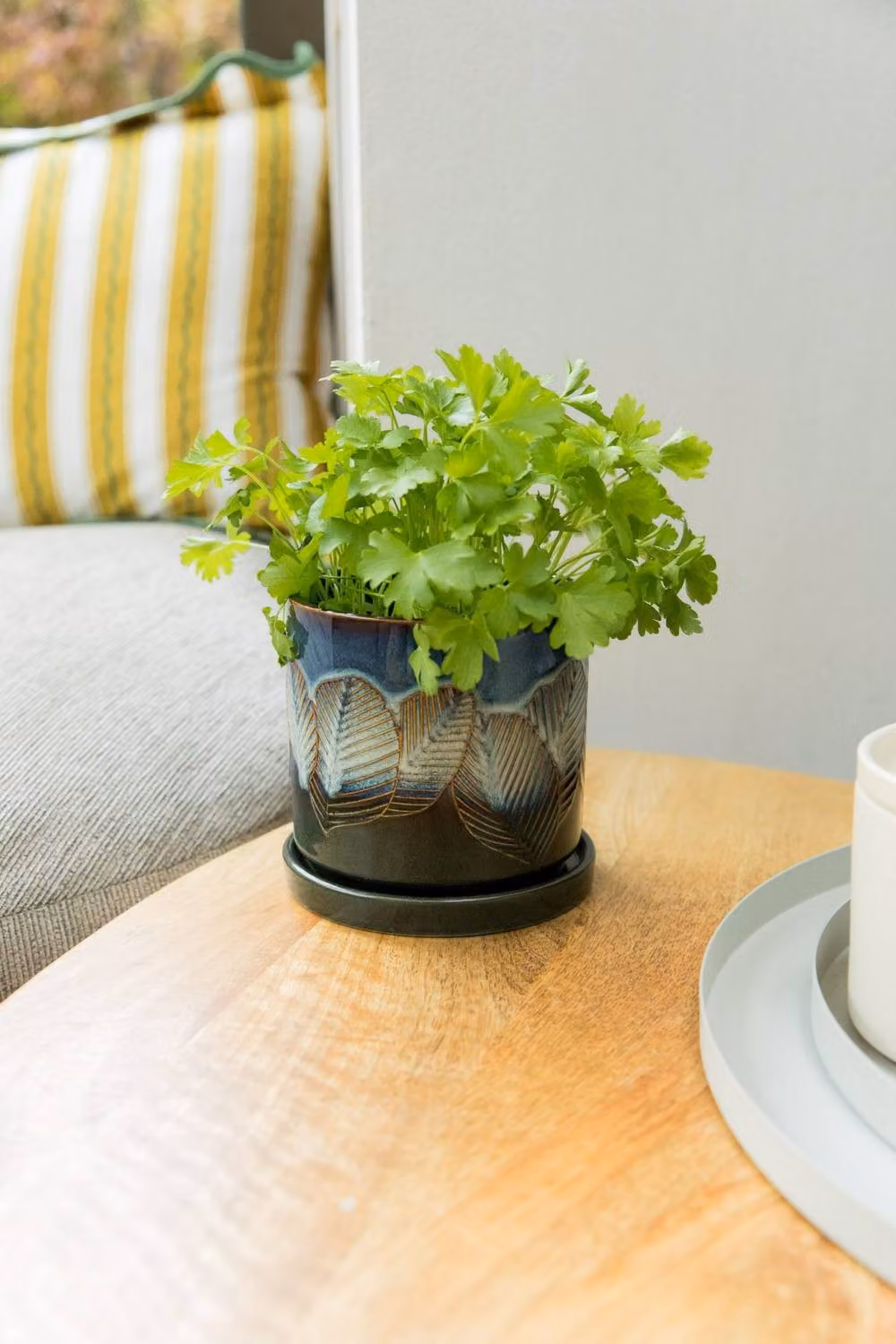Upper Street Iridescent Leaf Ceramic Plant Pot in Blue and Green – 3